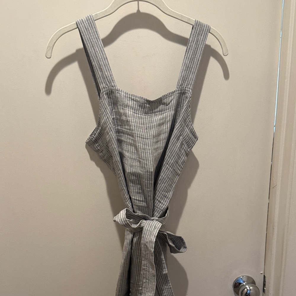 Everlane Gray and White Striped Wide-Leg Jumpsuit